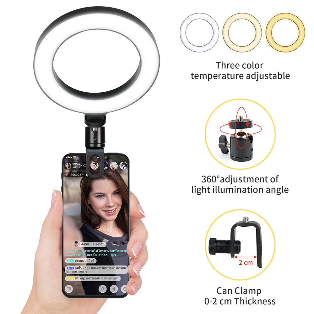 16CM Ring Light LED Lamp Lighting With Clip On Laptop Computer For Video Conference Zoom Webcam Chat Live Streaming Youtube