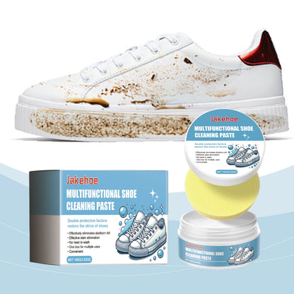 Jakehoe Small White Sneakers Multi-Functional No-Wash Upper Cleaning Cream Removes Stains with Yellow Edge Shoe Care Kit