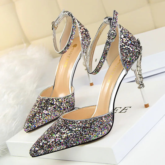Scarpe Donna Eleganti OEM Custom Pointed Toe Night Club Party Sequin High Heel Women's Pumps Shoes