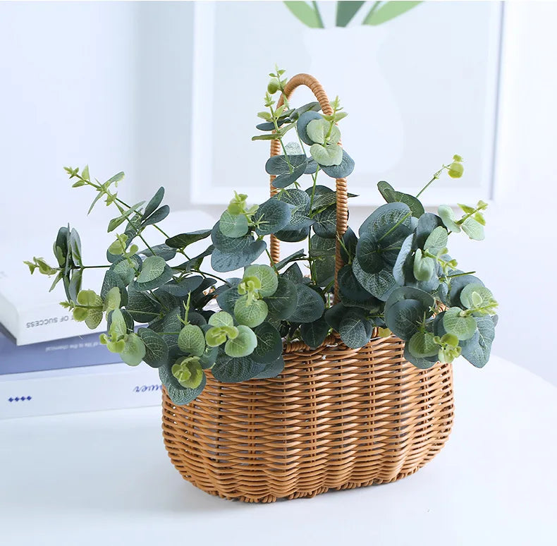 Portable Outdoor Picnic Basket Home Decorative Storage Woven Flower Pot Hand-held Rattan Wicker Accompanying Gift Floral Basket