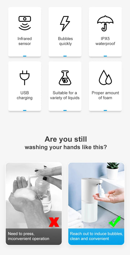 Touchless Automatic Soap Foam Dispenser USB Rechargeable Liquid Foam Hand Washer Machine Bathroom Infrared Sensor Soap Dispenser