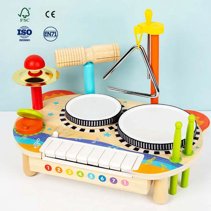 Montessori Toy Wooden Multifunctional Drum Set Toy for Kids Children's Musical Enlightenment Educational Percussion Toy