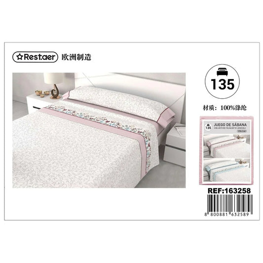 Petra Pink Printed Sheet Set 135 cm Soft Breathable Bed Linen Comfortable Bedding for Single Bed Home Textiles