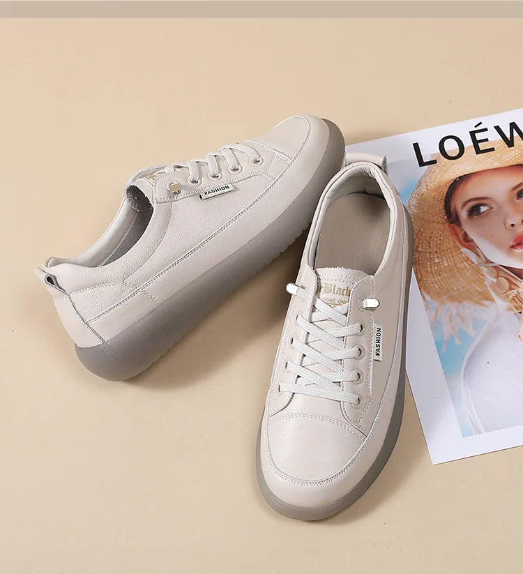 2026 Summer New Style Genuine Leather White for Women Flat Shoes That Are Not Tiring for Feet Lazy Shoes Fashionable Sneakers