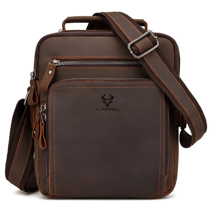 HUMERPAUL Men's Leather Shoulder Sling Bag Business Crossbody Messenger Bags for Work High Quality Male Cowhide Travel Handbag