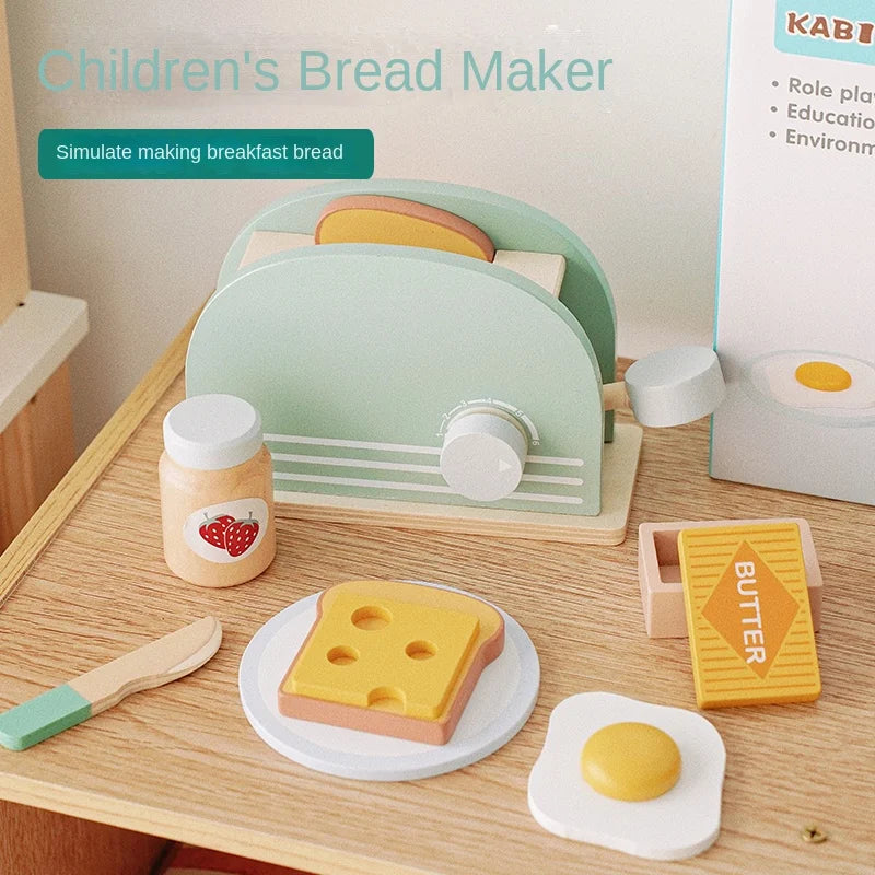 Wooden Children Simulate Every Family Toy Kitchen Bread Machine Toy Set Boys and Girls Education Parent-child Interaction