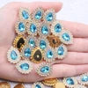 Hot Sale Flatback Claw Glass Rhinestones 7x10mm 200pcs Sew on Tear Shiny Crystals Gold Base for Bags & Clothes