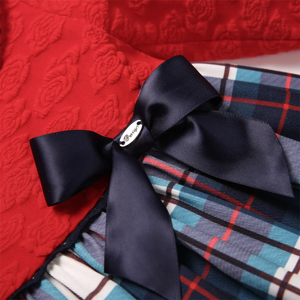 Pettgirl new Winter Kids Red Plaid Christmas Dresses for Girl Birthday and Party Clothes Age 2-12Y 1BAG=1PCS