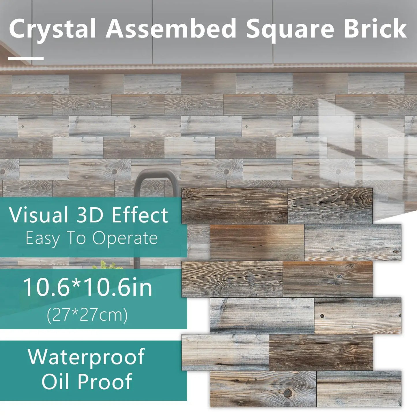 Wood Grain Splicing Waterproof Oil-Resistant Fireproof PVC Wall Tile Peel and Stick Backsplash Sticker
