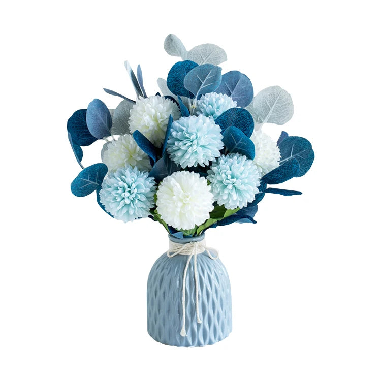 Artificial Silk Hydrangea Flowers with Ceramic Vase Nordic Style for Wedding Valentine's Day Home Decor