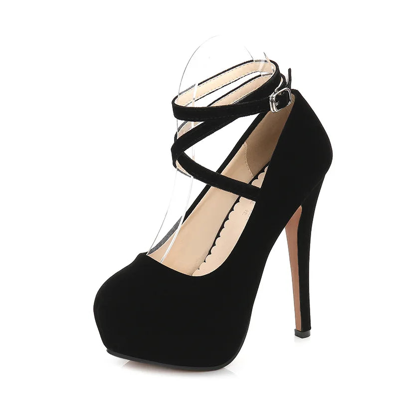14cm Thin Heels Shallow Fashion Models Platform Pumps Bride Elegant Round Toe Party Full Dress Sexy Exotic Cross Dressing Flock