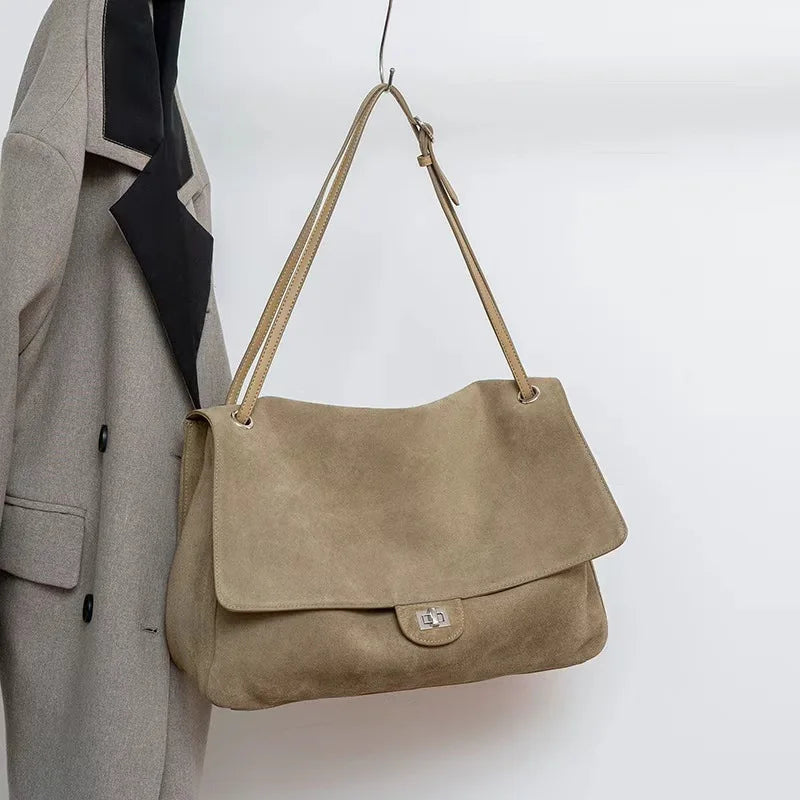 New Trending Top Grain Cowhide Leather Women's Maxi Flap Totes Shoulder Bags Ladies Crossbody Bags Fashion Classic Messenger Bag