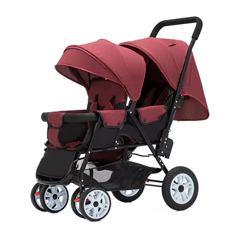 High Landscape Lightweight Linen Foldable New Style Double Seat Twins for 0-3 Years Baby Stroller 3 in 1