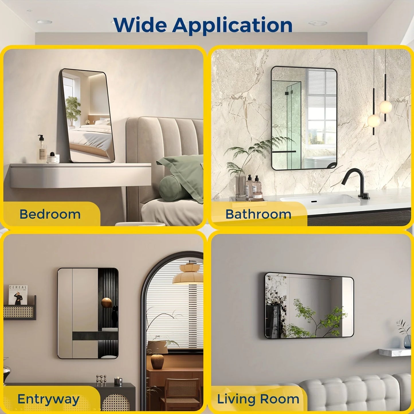 24x36 Inch Classic Modern Chic Bathroom Mirror - Matte Black Rust-Resistant Frame, Shatterproof Glass & Packaging