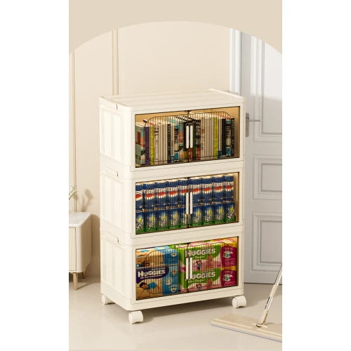 Wide-Side Foldable Storage Cabinet for Bedroom Kitchen Bathroom for Clothing Food Spices Bags Jewelry Cleaning Supplies Cloth