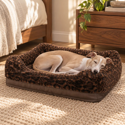 Luxury Leopard Faux Fur Pet Sofa Bed  Removable Washable Cover High Resilience Orthopedic Dog Bed Support Custom Dropshipping