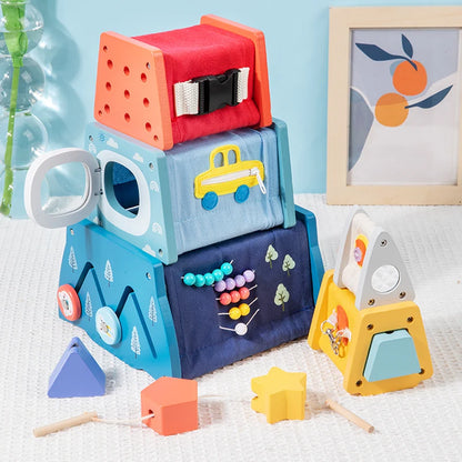 Montessori Early Educational Shape Matching Threading Toys Learning Rocket Multifunctional Stacking Toy Educational Blocks