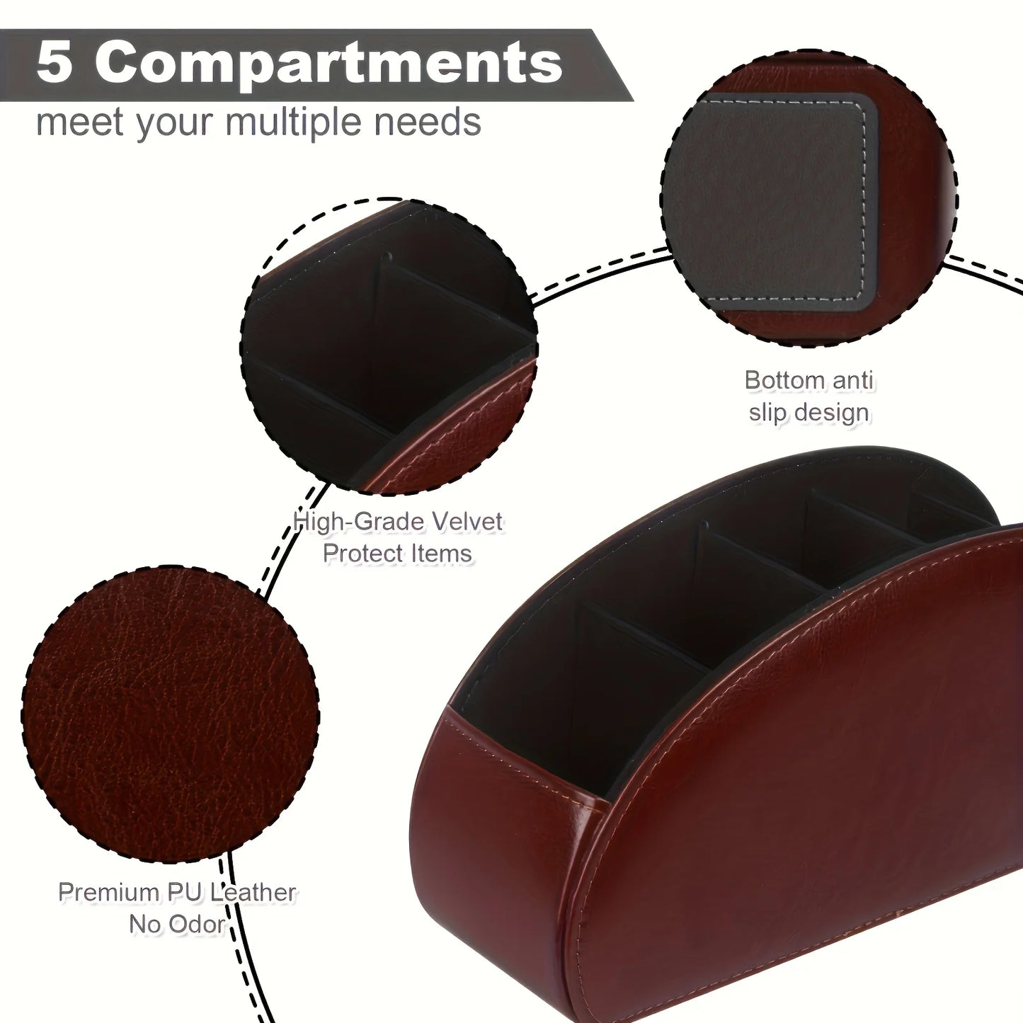 5-Compartment Remote Control Organizer Box - Multi-Functional Desktop Storage for TV/DVD/STB Remotes, Compact 27" Height,