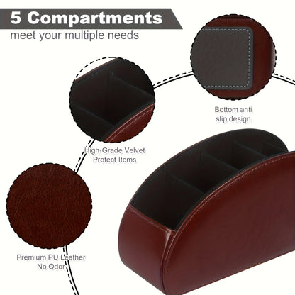 5-Compartment Remote Control Organizer Box - Multi-Functional Desktop Storage for TV/DVD/STB Remotes, Compact 27" Height,