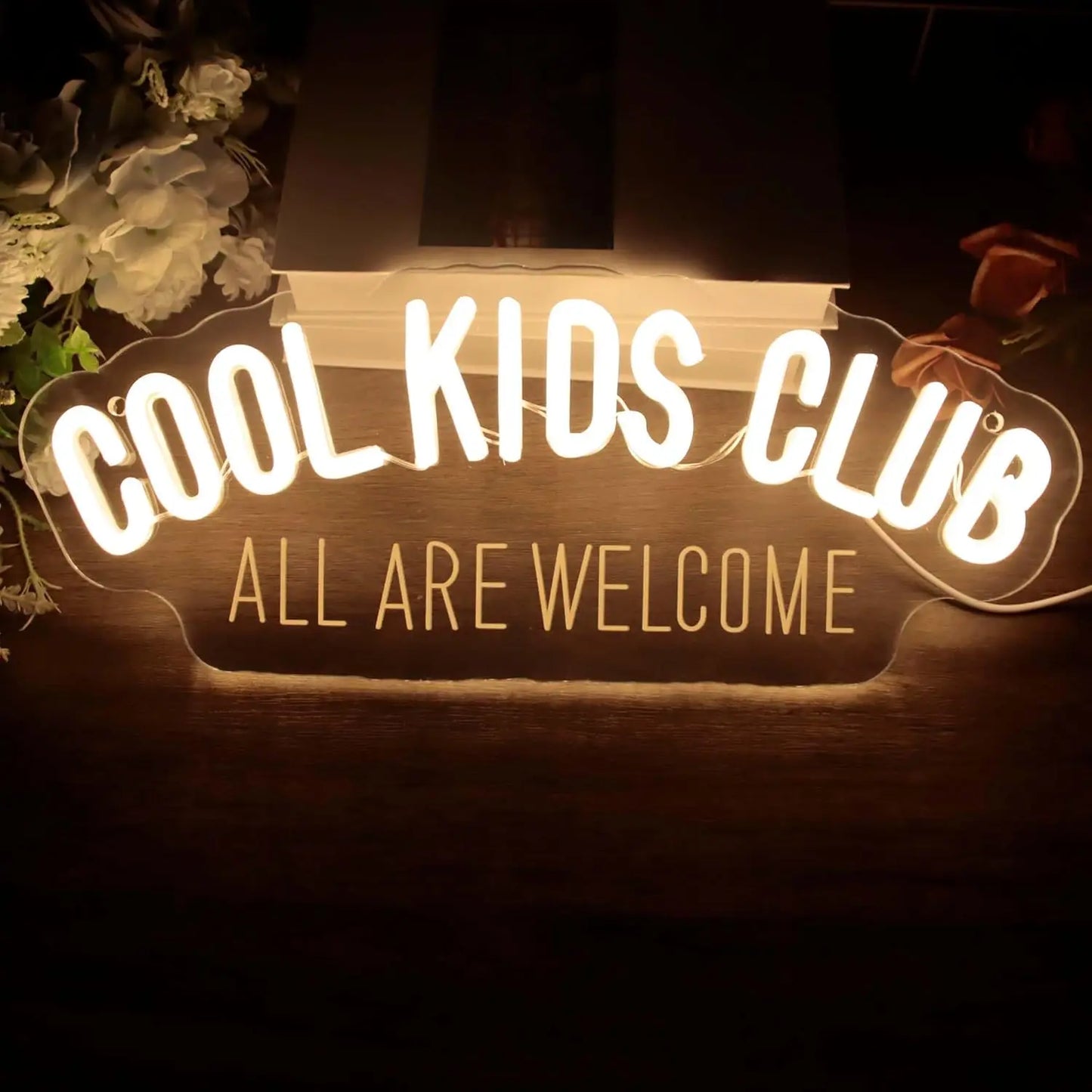 Cool Kids Club LED Neon Light Handmade USB Dimmable Wall Decor for Kids' Playroom Room Party Favor All Welcome Sign