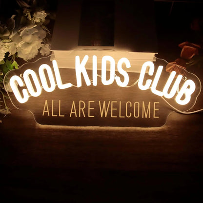 Cool Kids Club LED Neon Light Handmade USB Dimmable Wall Decor for Kids' Playroom Room Party Favor All Welcome Sign