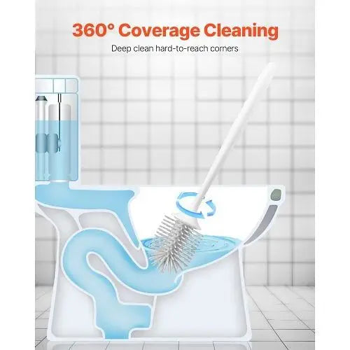 W2B Bathroom Accessories Toilet Brush and Holder Set with Matt Black PP Handle Deep Cleaning Plastic Cup for Hotels