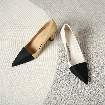 Fashion Contrast Color Thin Bottom Pointed Women Shoes High Quality Style Lades Dress Luxury High Heels Shoes