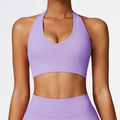 High Quality Custom Halterneck Seamless Gym Bra High Strength Fitness Gym Yoga Women Sports Bra