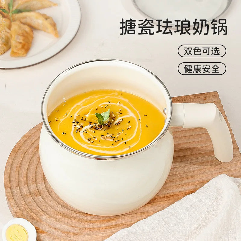 Enamel Cast Iron Saucepan with Handle and Lid Non-Stick 2L Baby Food Cooking Pot Kitchen Cookware