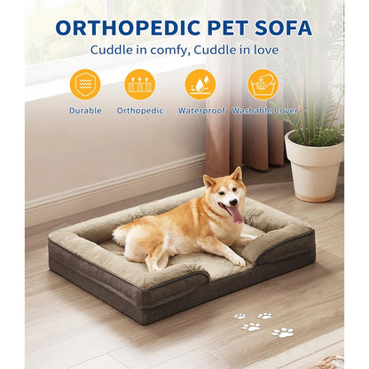 Large Orthopedic Dog Bed for Supportive Foam Pet Cushions Washable Removable Cover Egg-Crate Foam Waterproof Lining Bottom for