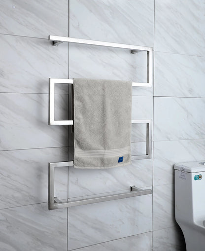 Wall Mounted Electric Heated Warming Rack Heated Drying Rack Towel Warmer with Built-in Timer and Hardwired and Plug in Options