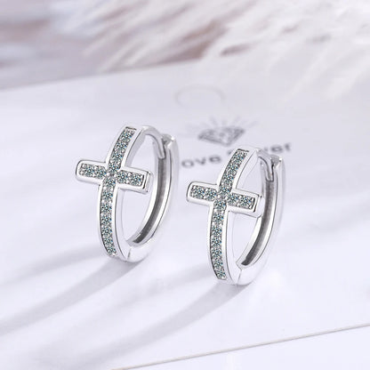 Fanqieliu Stamp 925 Silver Needle CZ Zircon Cross Hoop Earrings For Woman New Jewelry Girl Gift Trendy FQL21473
