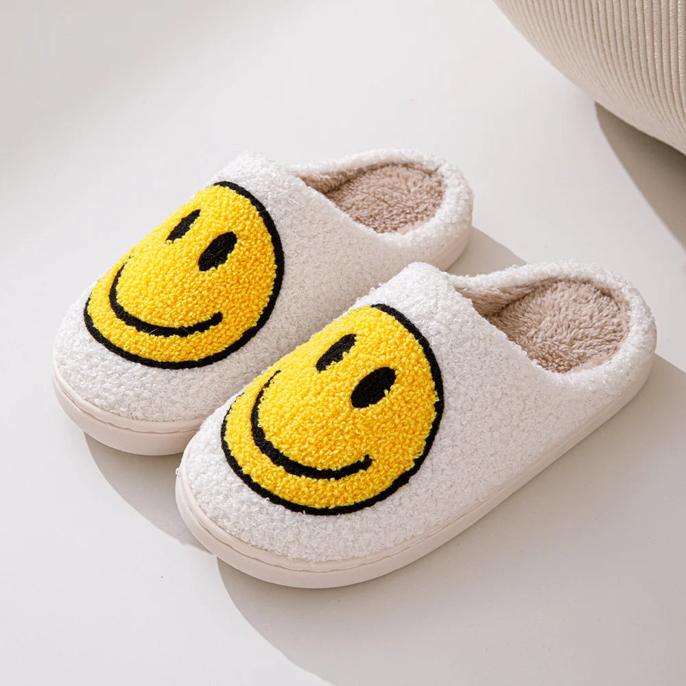 Smile Face Shape Slippers for Women Soft Plush Retro Preppy Slip on Comfortable Indoor Outdoor Shoes