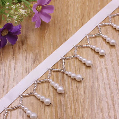 1 Yard Tassel Fringe Lace Pearl Beaded Edge Trim Ribbon Handmade Sewing DIY Craft Accessories