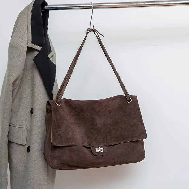 New Trending Top Grain Cowhide Leather Women's Maxi Flap Totes Shoulder Bags Ladies Crossbody Bags Fashion Classic Messenger Bag