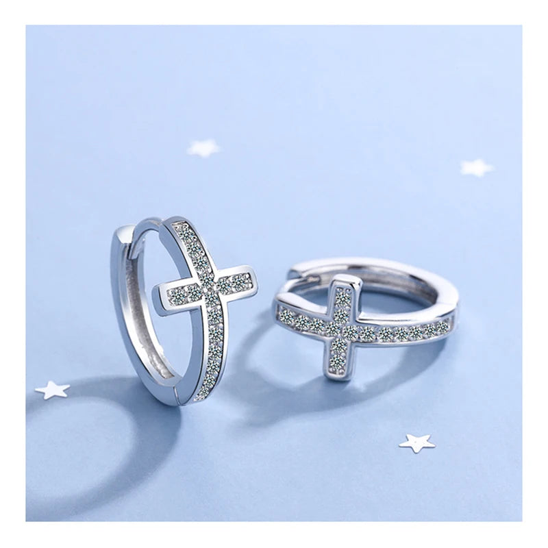 Fanqieliu Stamp 925 Silver Needle CZ Zircon Cross Hoop Earrings For Woman New Jewelry Girl Gift Trendy FQL21473