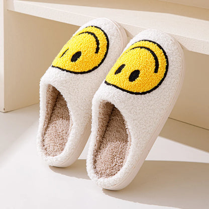 Smile Face Shape Slippers for Women Soft Plush Retro Preppy Slip on Comfortable Indoor Outdoor Shoes