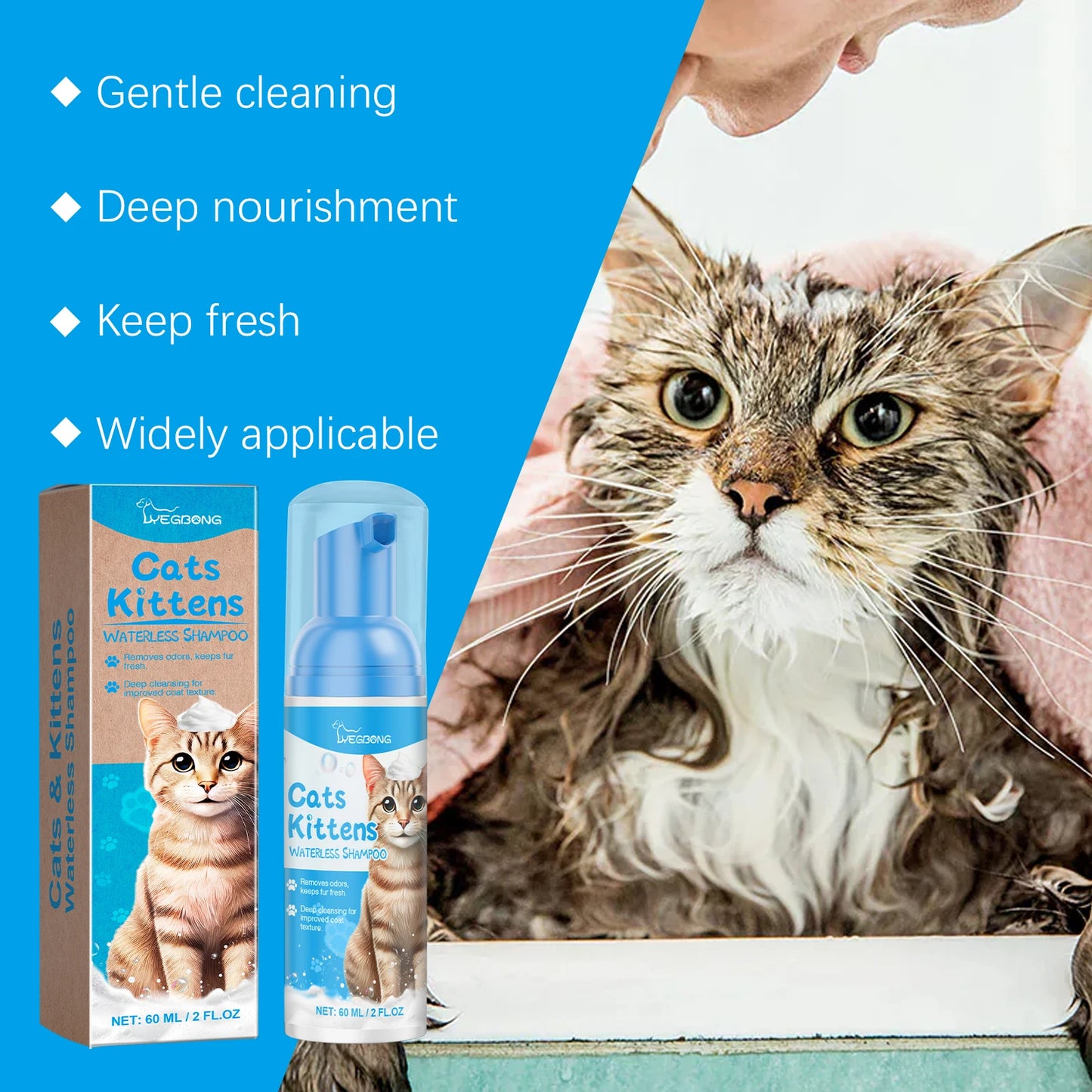 Pet Care Supplies 60ml cat Cleaning Mousse Non-irritating Gentle Cat Cleaning Foam