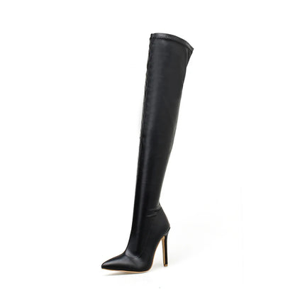 Botas Femininas  Plus Size Stocking Tube Trendy Sexy Women's Long Over the Knee Patent Thigh High Boots
