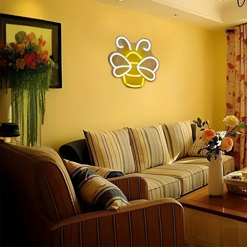 LED Neon Bee Sign USB Powered Non-Wireless Neon Art On-Cord Switch Plastic Wall Hanging Multipurpose Decoration Kids Room