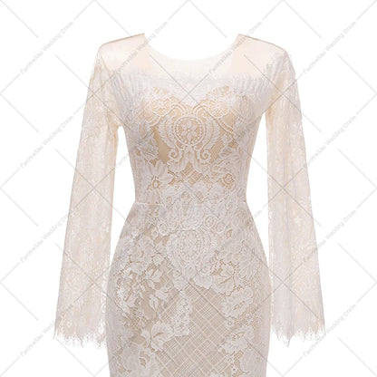 3020# Strapless Beach Boho Wedding Dress Lace Flare Sleeve Sheath Elegant Bridal Gown 2022 Off the Shoulder Sweep Train