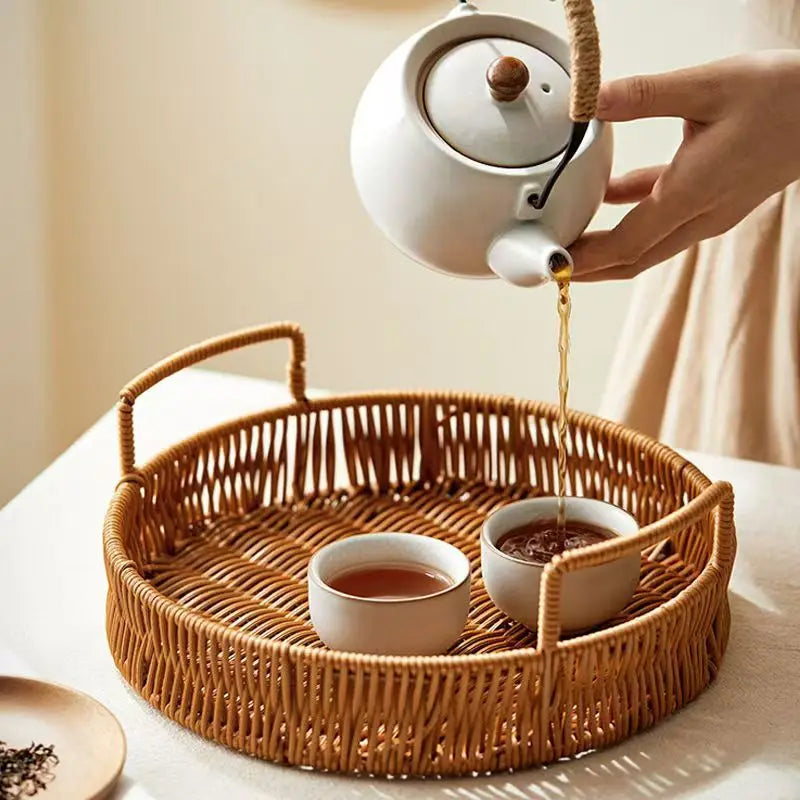 Rattan Storage Basket Woven Storage Desktop Snacks Dried Fruit Snacks Fruit Wedding Tray Storage Basket Dinner Plate