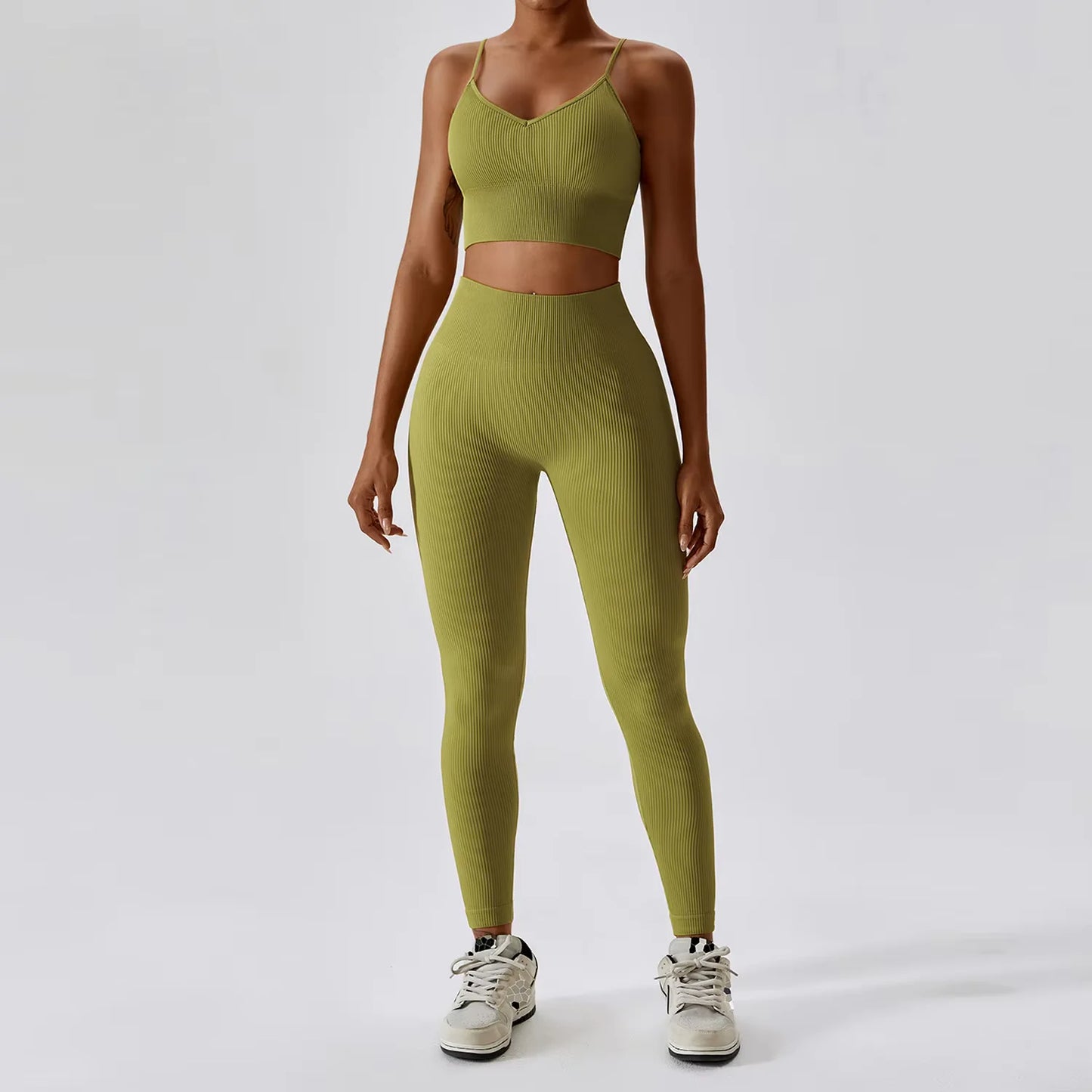 Joyyoung ODM/OEM New Sexy Training Apparel Seamless Ribbed High ed Bra Scrunch Shorts Yoga Sets Fitness Sports Clothing