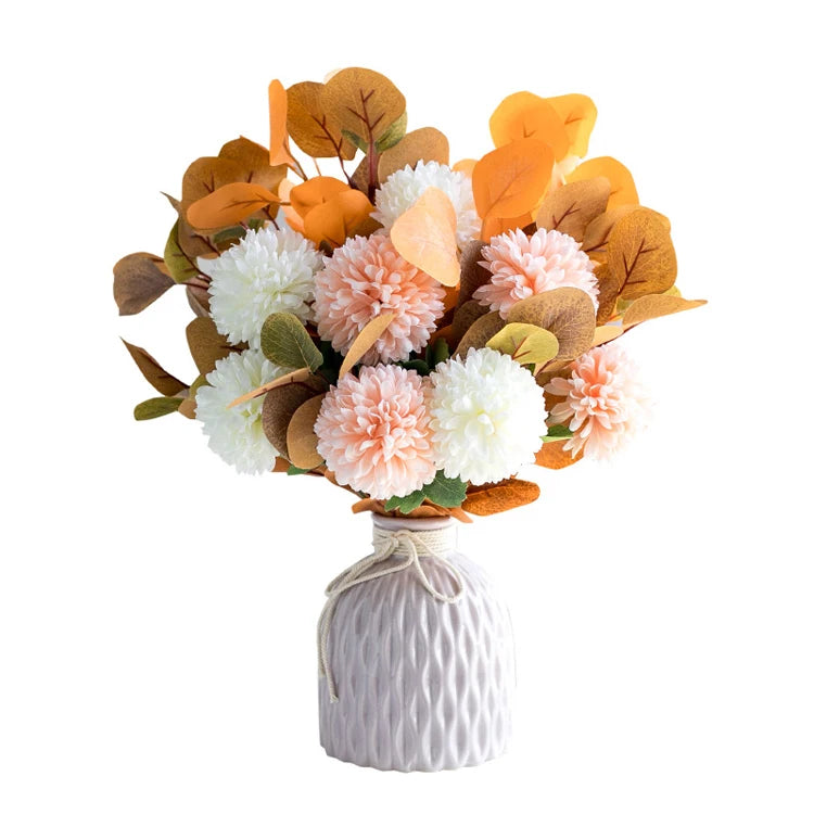 Artificial Silk Hydrangea Flowers with Ceramic Vase Nordic Style for Wedding Valentine's Day Home Decor