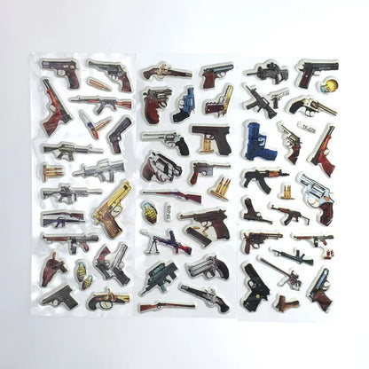 12Sheets/Set Military Fans Weapon Gun Pistol Stickers for Kids Boys PVC Bubble Scrapbook DIY Toys
