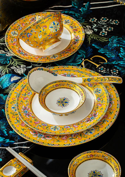 Top-quality Enamel Painting Craftsmanship 40-piece Ceramic Tableware Set an Exquisite Gift Set of Tableware Family Tableware Set