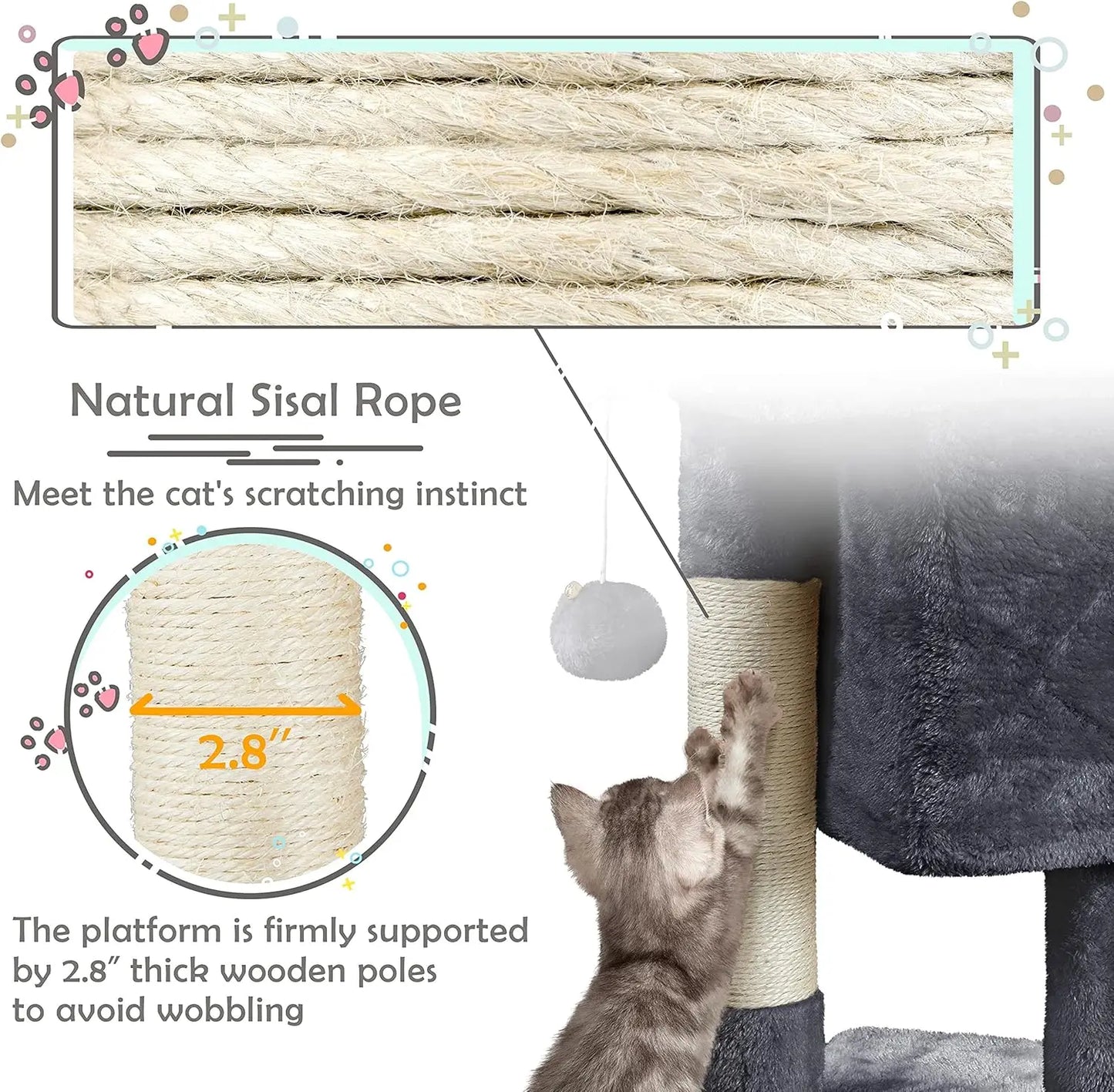 Hot Sale 23.5 Inches Cat Tree Tower Dark Gray Condo Sisal-Covered Scratching Posts Furniture for Pet Activity Cat House