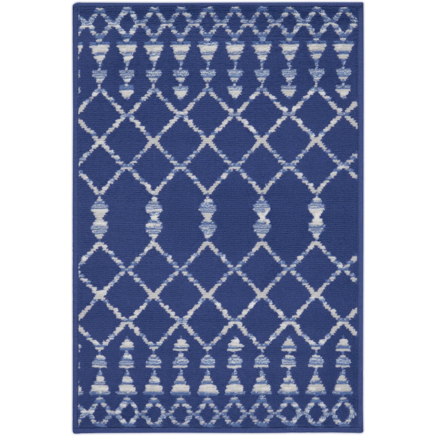 HMS Ivory and Blue Geometric Area Rug 2' X 3' Kids Floor Mats