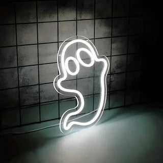 1pc White Ghost Neon Wall Decor 16x13 Inch USB Powered LED PVC Silicone Blue Bedroom Christmas Gift Party Decor Kids Game Room