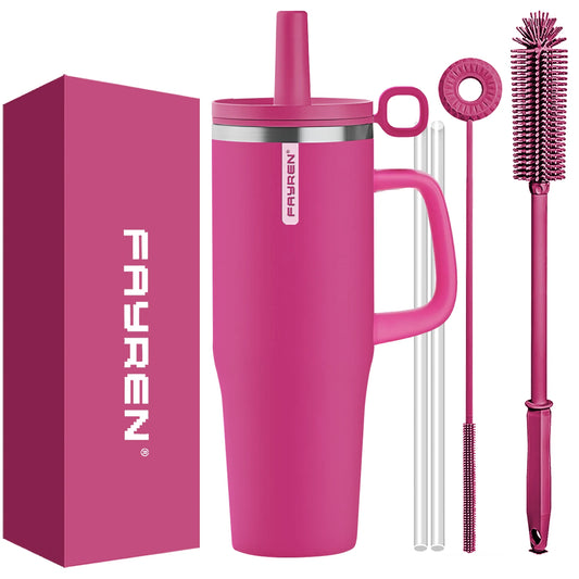 Double Wall Vacuum Insulated Powder Coated Coffee Tumbler Custom logo Stainless Steel Travel Mug Straw Tumbler With Handle